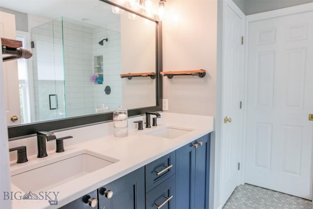 717 N Aster Ave, Bozeman, MT 59718 - bathroom featuring a shower stall and double vanity