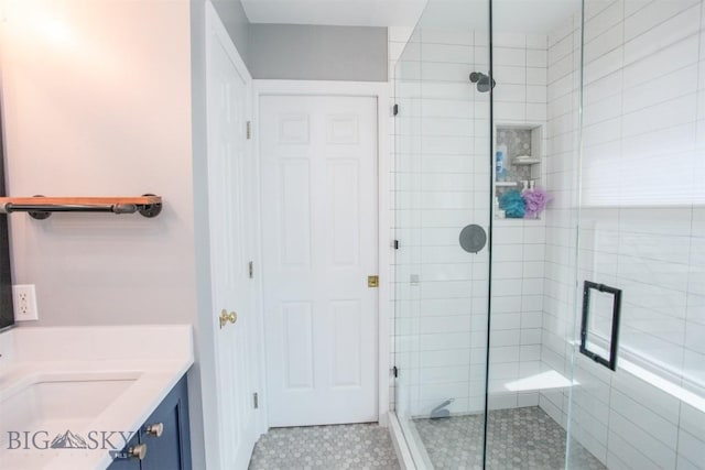 717 N Aster Ave, Bozeman, MT 59718 - bathroom featuring vanity, a stall shower, and tile patterned flooring