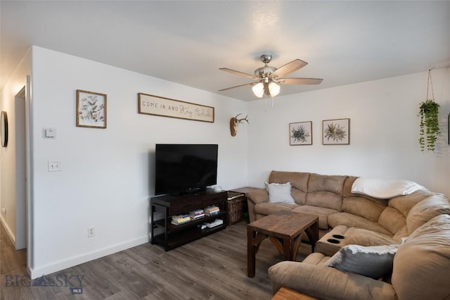 208 Show Pl Unit A, Belgrade, MT 59714 - living room featuring a ceiling fan and dark wood finished floors