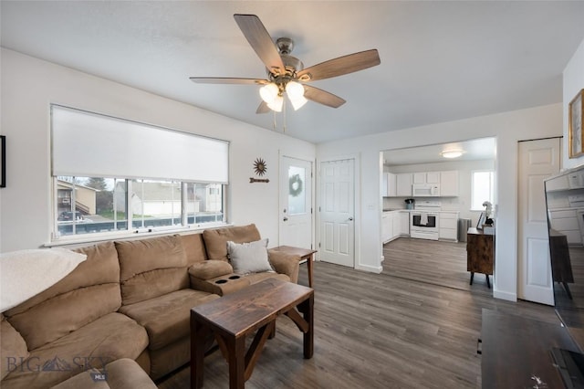 208 Show Pl Unit A, Belgrade, MT 59714 - living area with a ceiling fan and dark wood-style flooring