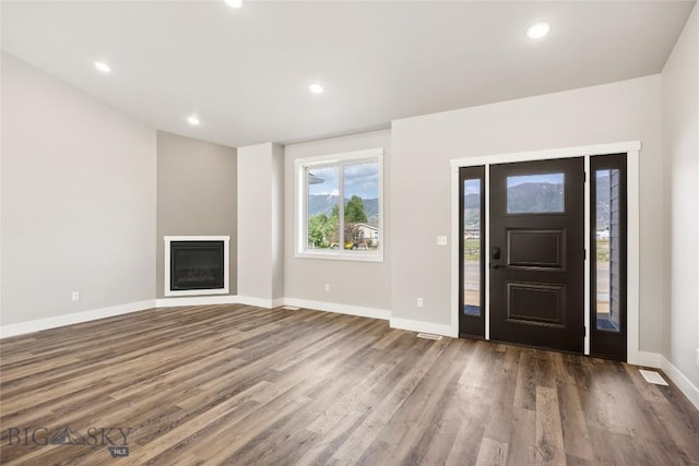 3815 S Arizona, Butte, MT 59701 - foyer featuring wood finished floors, recessed lighting, and a glass covered fireplace