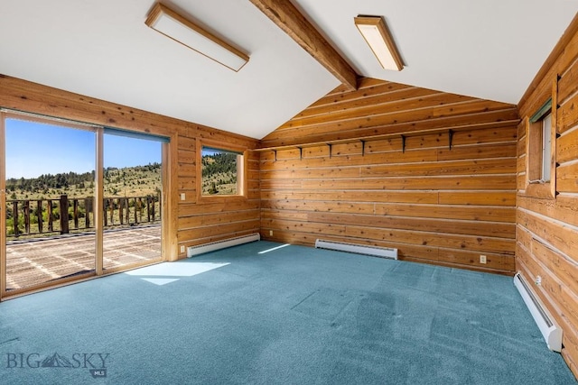 2 Eight Mile Creek Rd, Ennis, MT 59729 - carpeted spare room featuring a baseboard radiator and wooden walls