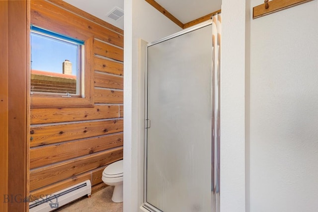 2 Eight Mile Creek Rd, Ennis, MT 59729 - bathroom with a baseboard heating unit and a shower stall