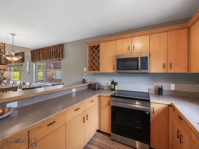 417 Firelight, Big Sky, MT 59716 - kitchen with stainless steel appliances, decorative light fixtures, and wood finished floors