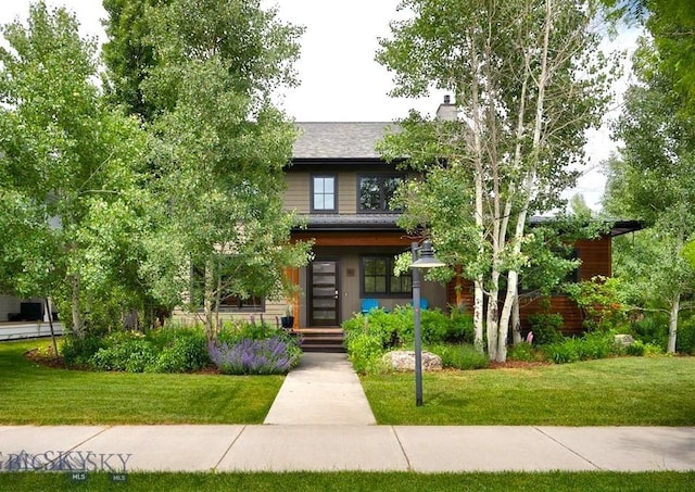 89 W Fieldview St, Bozeman, MT 59715 - view of front facade with a front yard and a chimney