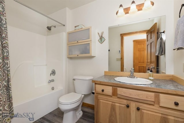 15 Spotted Fawn Ct, Big Sky, MT 59716 - bathroom with vanity, wood finished floors, and shower / bath combination with curtain