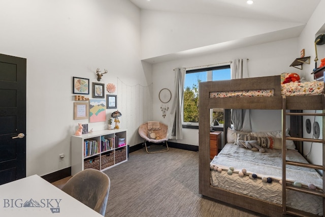 4412 Bembrick St, Bozeman, MT 59718 - bedroom featuring carpet flooring, high vaulted ceiling, and recessed lighting