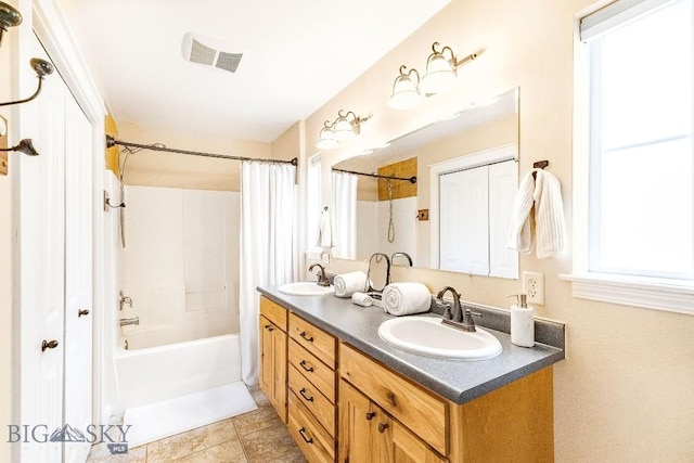 4619 Cascade St, Bozeman, MT 59718 - full bathroom featuring double vanity and shower / tub combo with curtain