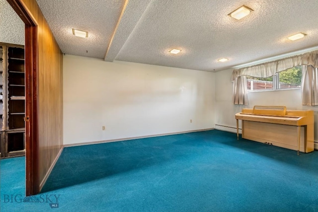 1721 S Willson Ave, Bozeman, MT 59715 - below grade area with carpet floors, a textured ceiling, and baseboard heating
