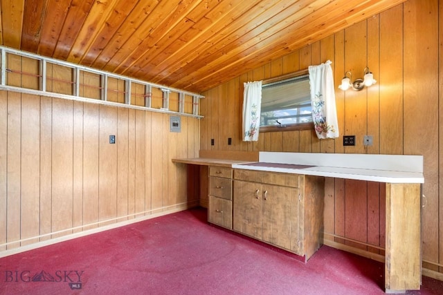 1721 S Willson Ave, Bozeman, MT 59715 - interior space with wood walls, carpet, and wood ceiling