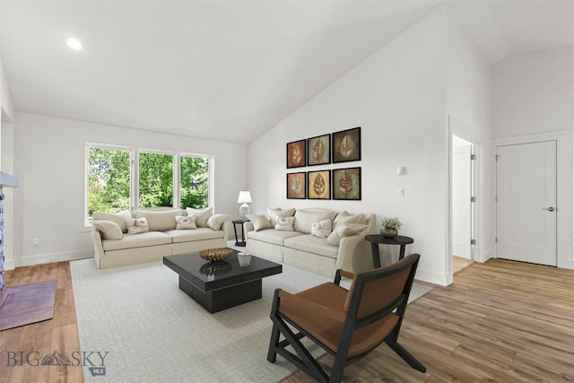 4901 Itana Cir, Bozeman, MT 59715 - living area featuring high vaulted ceiling, wood finished floors, and recessed lighting
