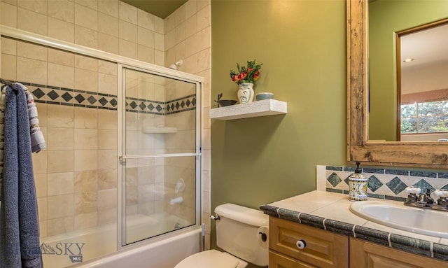 390 Hayrake Ln, Bozeman, MT 59715 - full bath featuring vanity, enclosed tub / shower combo, and decorative backsplash