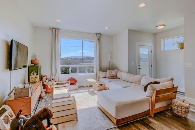 2002 Chipset St Unit A, Bozeman, MT 59718 - living room with wood finished floors, recessed lighting, and a mountain view