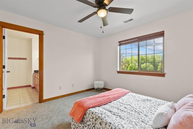 332 N Cottonwood Rd Unit F, Bozeman, MT 59718 - bedroom with carpet, a ceiling fan, and connected bathroom