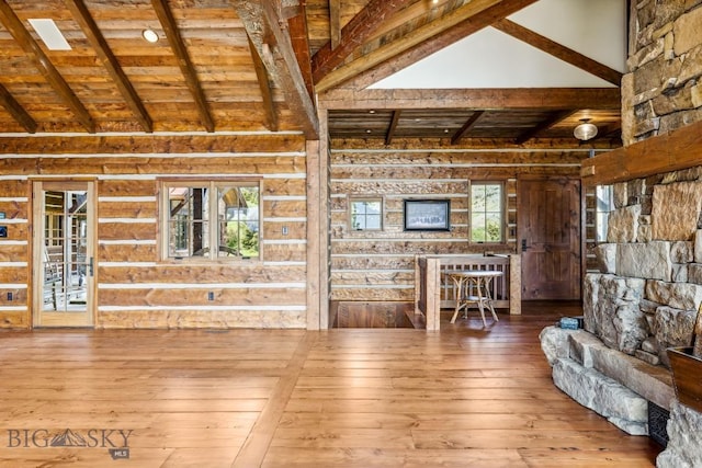94 Sky Band Trl, Livingston, MT 59047 - unfurnished living room featuring wood ceiling and hardwood / wood-style floors