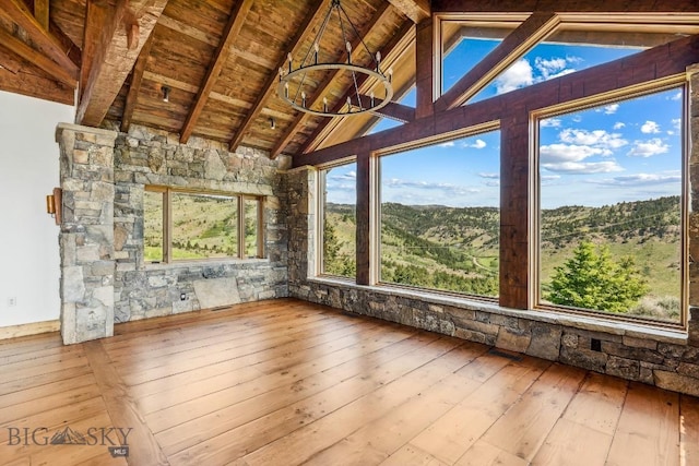 94 Sky Band Trl, Livingston, MT 59047 - unfurnished sunroom with wood-type flooring and wood ceiling
