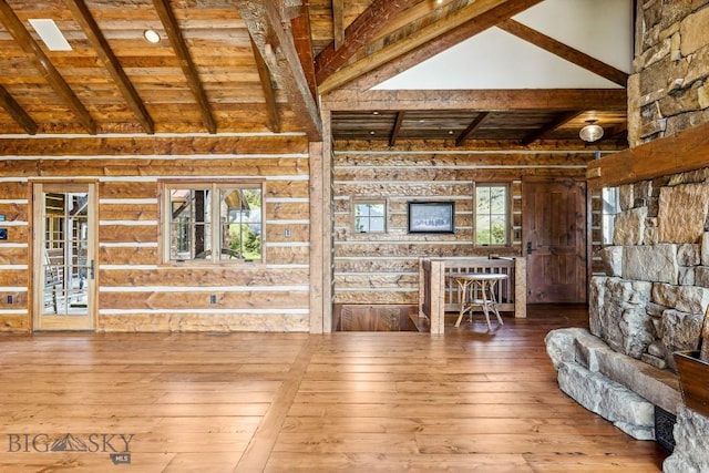 94 Sky Band Trl, Livingston, MT 59047 - unfurnished living room with wood ceiling and hardwood / wood-style flooring