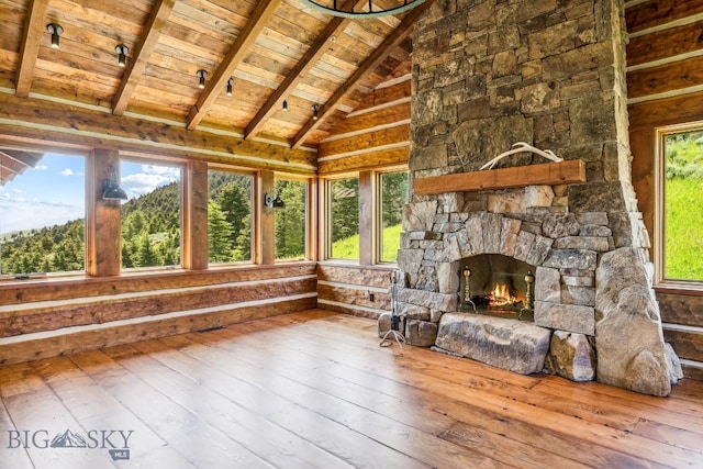 94 Sky Band Trl, Livingston, MT 59047 - unfurnished sunroom with wood ceiling and hardwood / wood-style floors