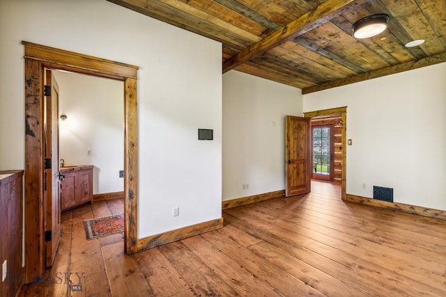 94 Sky Band Trl, Livingston, MT 59047 - spare room with wood-type flooring and a wood ceiling with exposed beams
