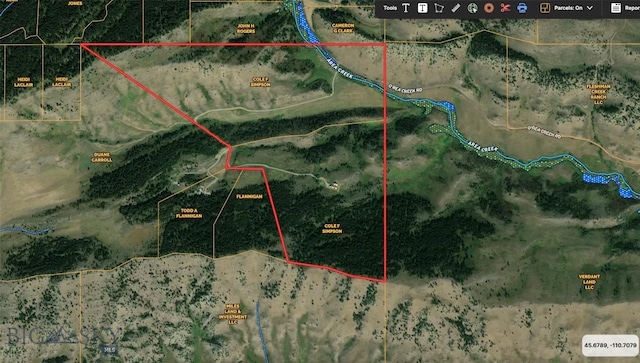 94 Sky Band Trl, Livingston, MT 59047 - aerial map of property and surrounding area featuring property parcel outlined