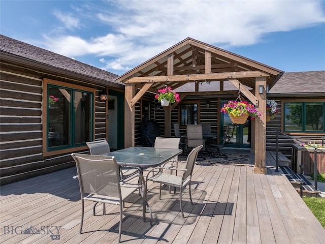 107 Antelope Meadows Rd, Ennis, MT 59729 - wooden terrace featuring a gazebo and outdoor dining area