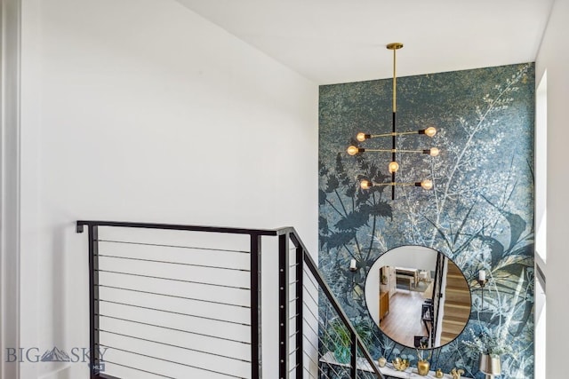 1492 Windrow Dr, Bozeman, MT 59718 - staircase with a chandelier