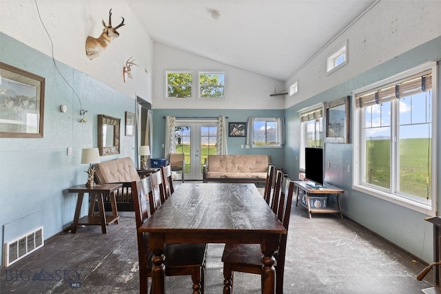 120 N Pine Butte, Bozeman, MT 59718 - dining area with french doors, plenty of natural light, and high vaulted ceiling