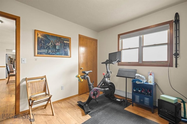 109 Cottonwood St, Manhattan, MT 59741 - exercise room with light wood-style floors and a baseboard radiator