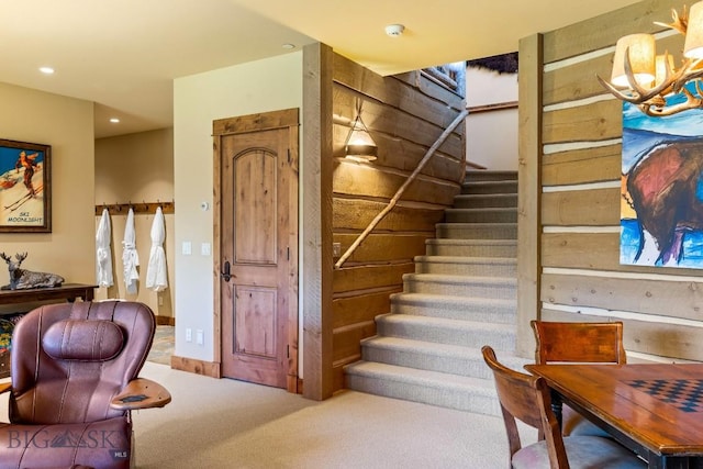 83 Peaks View Dr, Big Sky, MT 59718 - stairs with carpet flooring and recessed lighting