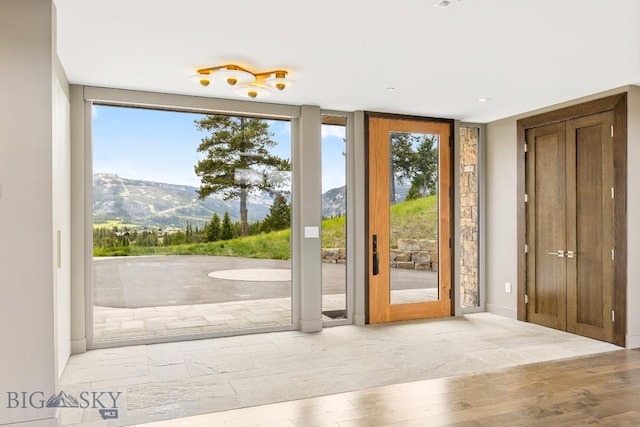 93 Goshawk Trl, Big Sky, MT 59716 - entryway featuring wood finished floors and a mountain view