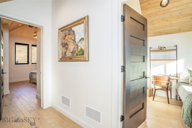 225 Alpen Strasse St, Bozeman, MT 59715 - hall with light wood finished floors, wood ceiling, and lofted ceiling