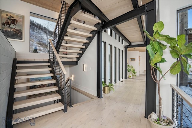 225 Alpen Strasse St, Bozeman, MT 59715 - stairs with wood finished floors and wood ceiling