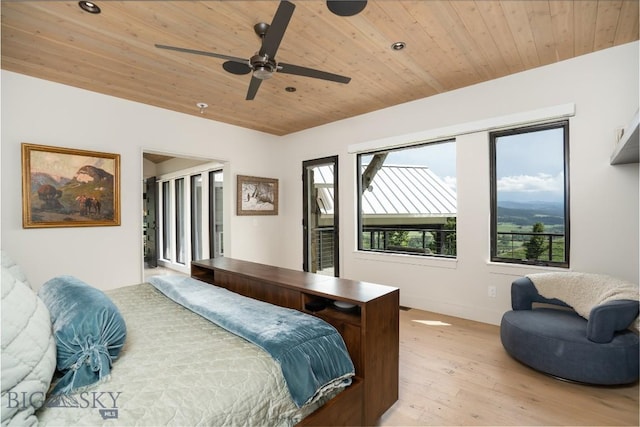 225 Alpen Strasse St, Bozeman, MT 59715 - bedroom featuring wood ceiling, light wood-style flooring, and ceiling fan