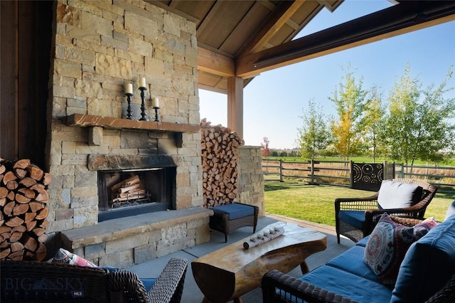 661 Doney Way, Bozeman, MT 59718 - view of patio with an outdoor living space with a fireplace