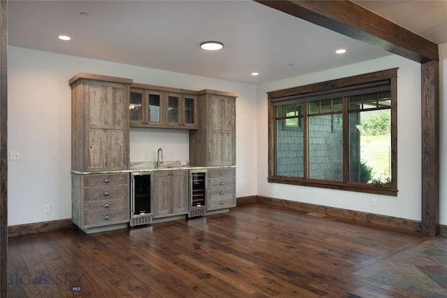 661 Doney Way, Bozeman, MT 59718 - indoor wet bar featuring wine cooler, dark wood-style flooring, and recessed lighting