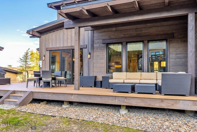 425 Outlook Trl, Big Sky, MT 59716 - wooden terrace featuring an outdoor living space