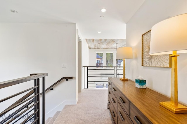 425 Outlook Trl, Big Sky, MT 59716 - corridor featuring an upstairs landing, carpet flooring, and recessed lighting