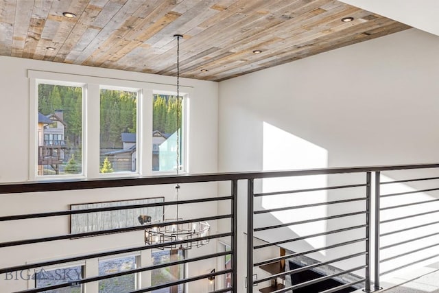 425 Outlook Trl, Big Sky, MT 59716 - hall with wooden ceiling and a chandelier