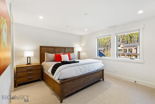 425 Outlook Trl, Big Sky, MT 59716 - bedroom featuring light colored carpet and recessed lighting