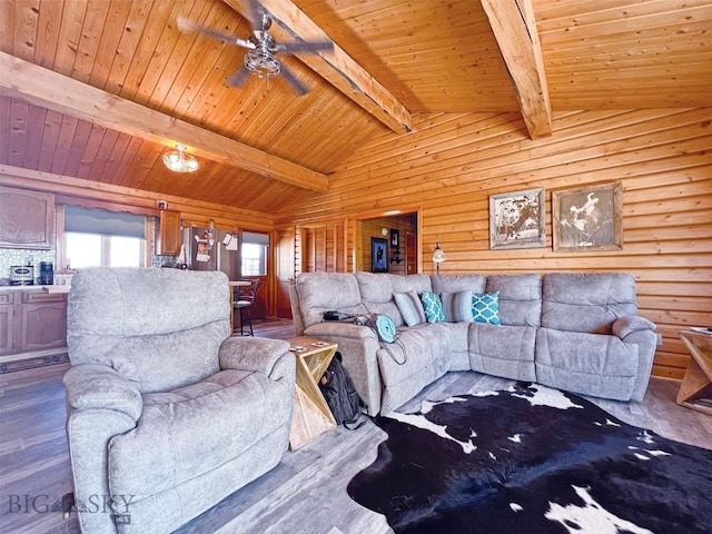 143 Aurora Ln, Dillon, MT 59725 - living room with ceiling fan, wood finished floors, and wood ceiling