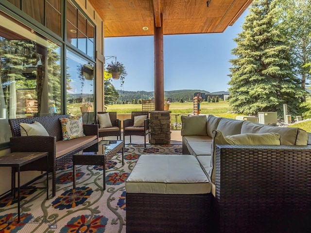 80 Crail Creek Ct Unit 616, Big Sky, MT 59716 - view of patio / terrace featuring an outdoor hangout area and a mountain view