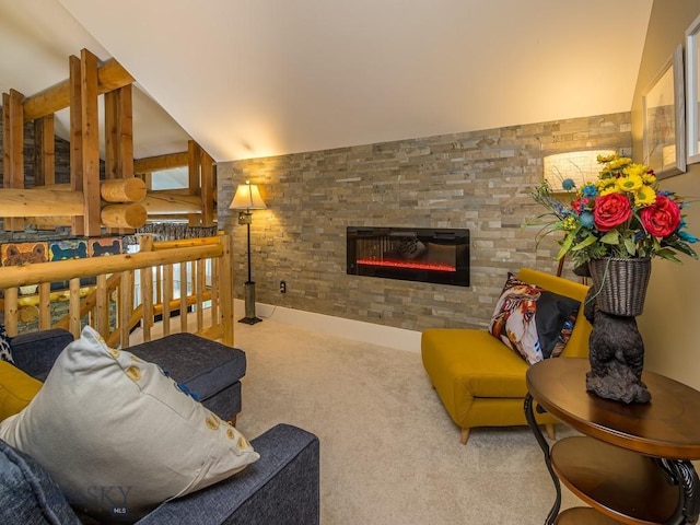 80 Crail Creek Ct Unit 616, Big Sky, MT 59716 - living room with carpet, a glass covered fireplace, and lofted ceiling
