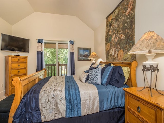 80 Crail Creek Ct Unit 616, Big Sky, MT 59716 - bedroom featuring vaulted ceiling and access to outside