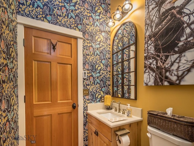 80 Crail Creek Ct Unit 616, Big Sky, MT 59716 - half bath with wallpapered walls and vanity