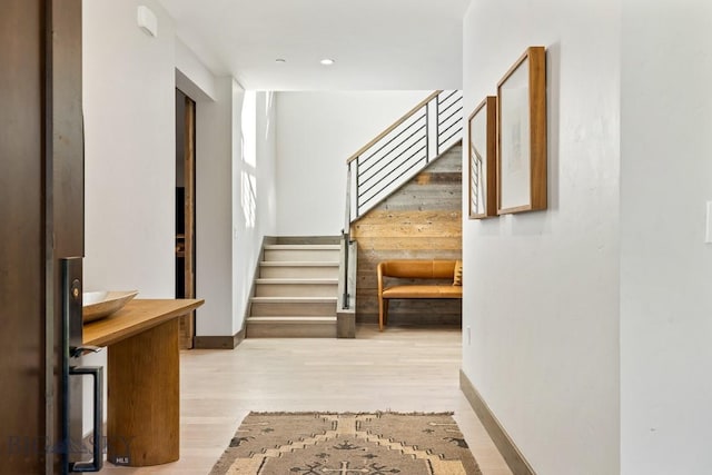 580 Outlook Trl Unit 42, Big Sky, MT 59730 - staircase with wood finished floors and baseboards