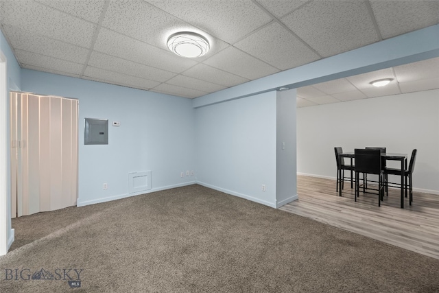 1304 Absaroka Ct, Livingston, MT 59047 - finished basement with a paneled ceiling, carpet, and electric panel