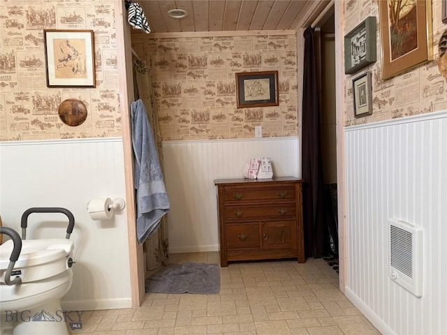 185 Howie Rd, Big Timber, MT 59011 - bathroom featuring wallpapered walls, wainscoting, and wooden ceiling