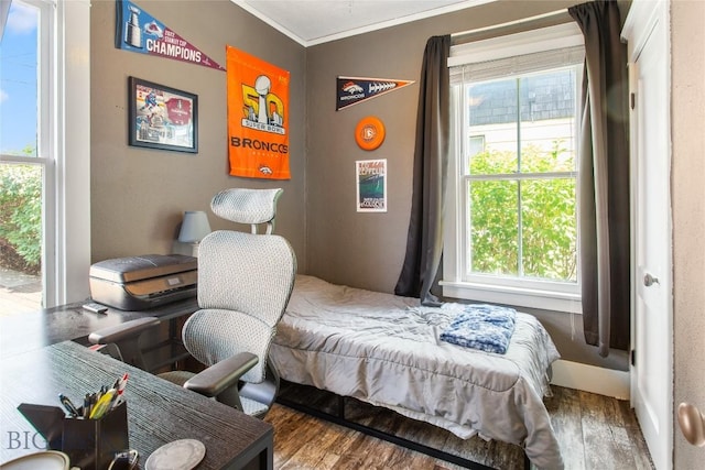 221 E Front, Butte, MT 59701 - bedroom featuring wood finished floors, crown molding, and multiple windows