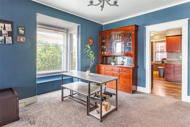 221 E Front, Butte, MT 59701 - carpeted office featuring healthy amount of natural light, a chandelier, and ornamental molding