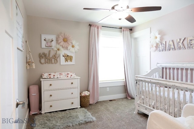 138 E Shade Tree Ln, Manhattan, MT 59741 - bedroom featuring a nursery area, carpet, and a ceiling fan